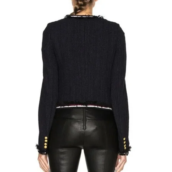 Veronica Beard Eclipse Fringe Trim Jacket Black Tweed Blazer Women’s Size 4 - Picture 3 of 15